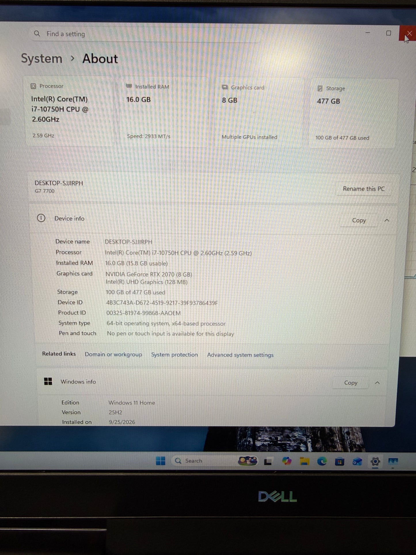 Dell G7 7700 17.3" i7-10750H 2.6GHz 16GB RAM 512GB SSD GeForce RTX 2070